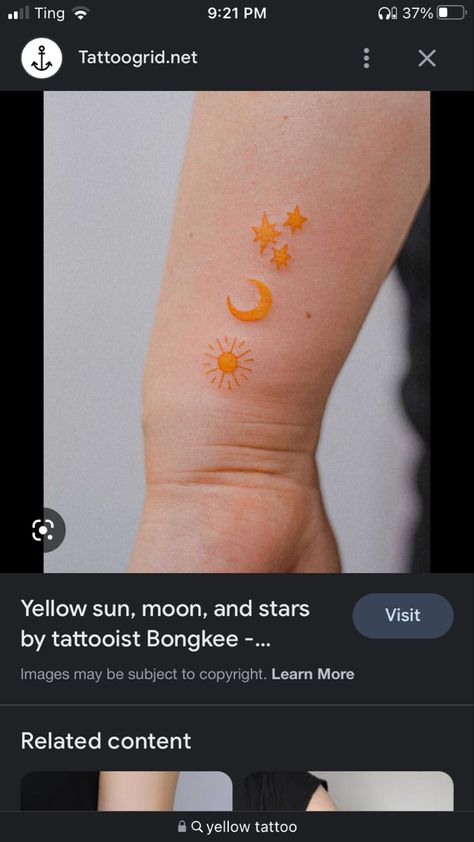 Yellow Sun Tattoo, Yellow Tattoo, Sun Tattoos, Sun Tattoo, Yellow Sun, Minimal Tattoo, Minimalist Tattoo, I Tattoo, Tatting