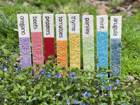 Vegetable Garden Markers, Herb Garden Markers, Herb Markers, Plant Puns, Garden Tags, Rainbow Garden, Garden Labels, Ceramic Garden, Plant Tags