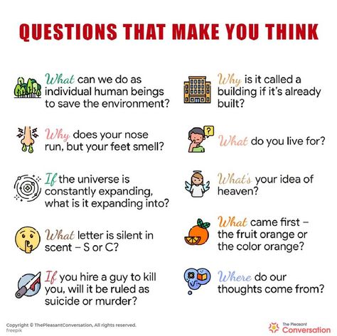 250 Questions That Make You Think Funny What If Questions, Deep Thought Questions, Mind Blowing Questions, Funny Would You Rather, Confusing Questions, Funny Deep Thoughts, Questions To Ponder, Hypothetical Questions, Relationship Things