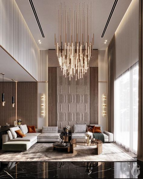 Luxury Bar Design, Double Height Living Room, Luxxu Modern Design Living, High Ceiling Living Room, Luxury Living Room Decor, Duplex Design, Double Height, Lighting Design Interior, Luxury Rooms