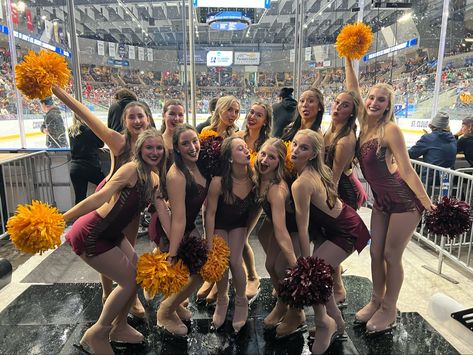 Hockey cheerleaders waiting to get on the ice at Fargo College Hockey, Exchange Student, Ice Hockey, The Ice, Ice Skating, Figure Skating, Cheerleading, Hockey