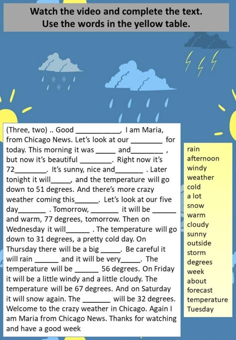 Weather Weather Reading Comprehension, English Reading Skills, Weather Worksheets, Weather Vocabulary, English Practice, Reading Test, English Exercises, English Worksheet, English Grammar Worksheets