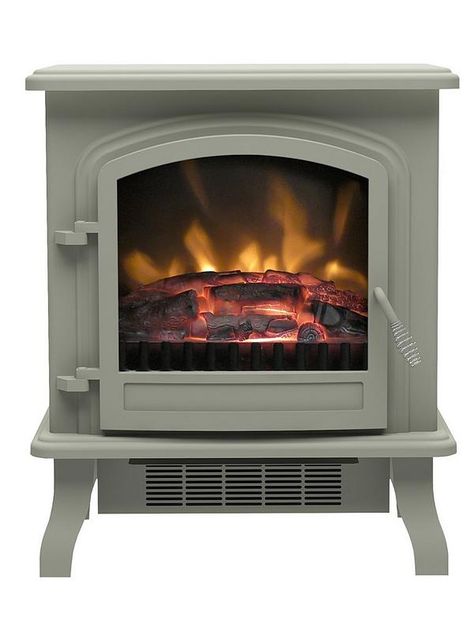 Be Modern Colman Stove in French Grey | very.co.uk Electric Stove Heaters, Electric Fire Suites, Stove Black, Electric Stove Fire, Wall Mounted Electric Fires, Log Bed, Modern Centerpieces, Cosy Night In, Diy Plumbing