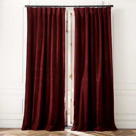 Modern Room Darkening curtains | CB2 Red Curtains Living Room, Maroon Curtains, Living Room Designs India, Velvet Drapery, Red Velvet Curtains, Burgundy Curtains, Drapery Hooks, Brown Curtains, Magical Realism