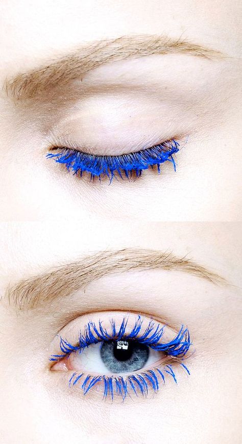 Blue Eyelashes, Mascara Bleu, Make Up Diy, Colored Lashes, Colored Mascara, Blue Eyes Pop, Blue Mascara, Long Lashes, Makati