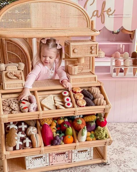 Can you Imagine having had access to beautiful sustainable felt play food Like this when you were a child? My goodness there are some… | Instagram Rattan Playroom, Kids Toy Store, Kids Toy Shop, Treat Myself, Eco Friendly Kids, Kids Playroom Decor, Felt Play Food, Nursery Room Inspiration, Eco Friendly Toys