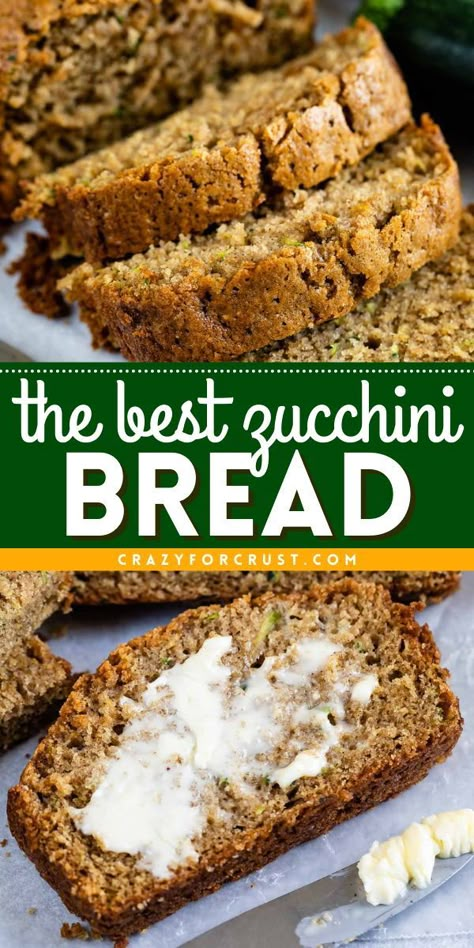 An easy breakfast recipe in just one bowl! It's also a great snack idea. Soft, moist, and full of flavor, this homemade zucchini bread is the BEST. You can even dress up this quick bread with nuts or chocolate chips! Best Zucchini Bread Recipe, The Best Zucchini Bread, Moist Zucchini Bread, Zucchini Recipes Dessert, Zucchini Bread Healthy, Best Zucchini Bread, Easy Zucchini Recipes, Best Zucchini, Zucchini Bread Recipe