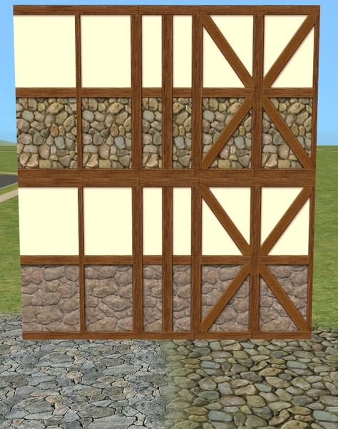 Mod The Sims - Maxis Match Tudor Walls and Rock Terrains Sims 4 Cottage, Sims Medieval, Medieval Era, Sims 4 Tsr, Sims 4 House Plans, Timber Walls, Sims 4 House Design, Cottage Exterior, Sims House Design