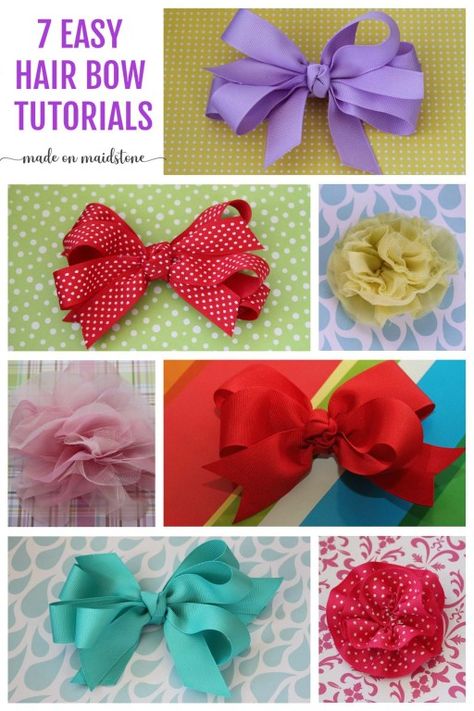 Hair Bow Making Tutorials Easy Diy, Hair Bow Out Of Ribbon, How To Make A Bow Barrette, Tulle Hair Bows Tutorial, Diy Hair Bows With Ribbon No Sew, Hair Bow Templates Free Printable Pdf, Easy Hair Bows With Ribbon, Easy Diy Hair Bows No Sew, School Hair Bows Diy