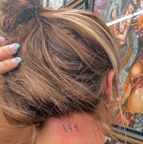 444 Tattoo Back Of Neck, 444 Tattoo Neck, 444 Neck Tattoo, 444 Tattoo Behind Ear, 444 Tattoo Ideas, 777 Tattoo, 444 Tattoo, Tattoo 2023, Number Tattoos