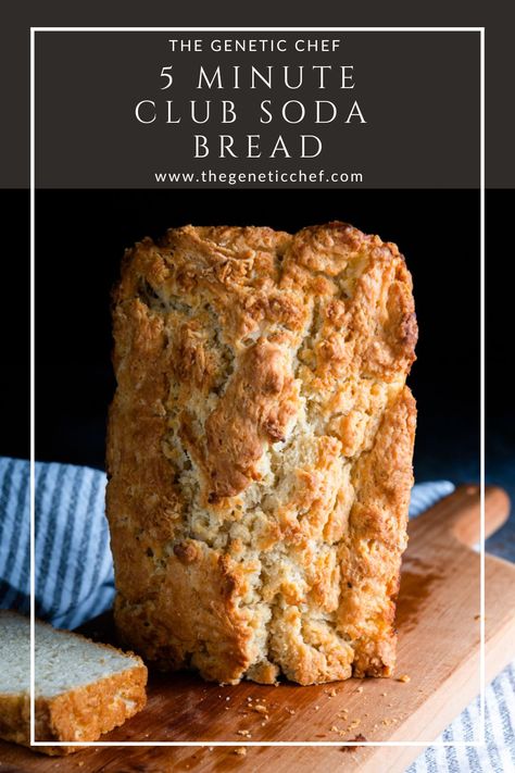 A delicious quick bread made with club soda to achieve a dense, chewy center that contrasts beautifully with its buttery, crunchy crust. It only takes five minutes to prepare and in an hour you’ll have a delicious golden loaf. You won't be able to eat just one slice! #bread #sodabread #quickbread | @thegeneticchef Homemade Soda Bread, Bread Made With Sprite, How To Make Soda Bread, Soda Bread Recipes, Irish Soda Bread Recipe Without Buttermilk, Irish Soda Bread With Cheddar And Chives, Traditional Soda Bread 12 Tomatoes, Amazingly Easy Irish Soda Bread, Irish Soda Bread Easy No Buttermilk