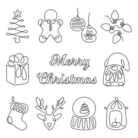 One line art holidays elements set. line... | Premium Vector #Freepik #vector #christmas #tree #winter #new-year Xmas Line Art, Christmas Line Drawings Art, Line Art Drawings Christmas, Continuous Line Drawing Christmas, Christmas Line Art Simple, Reindeer Line Art, Merry Christmas Doodle, Christmas Line Art Drawings, One Line Christmas Drawing