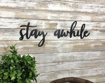 Distressed wall sign | Etsy Living Room Signs, Stay Awhile Sign, Wall Decor Entryway, Guest Room Sign, Entryway Signs, Distressed Walls, Outdoor Sitting Area, Farmhouse Wood Sign, Decor Entryway