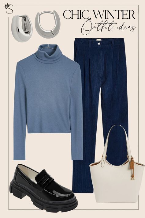 Blue Cord Pants Outfits, Navy Courderoy Pants Outfits, Blue Courderoy Pants Outfits, Navy Blue Corduroy Pants Outfit, Navy Corduroy Pants Outfit, Courderoy Pants Outfits Women, Blue Corduroy Pants Outfit, Blue Turtleneck Outfit, Chic Winter Outfit