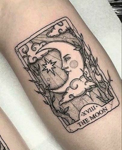 Luna Tattoo, Traditional Tattoo Inspiration, Tattoo Moon, Tarot Tattoo, Tarot Card Tattoo, Card Tattoo Designs, Witch Tattoo, Writing Tattoos, Intricate Tattoo