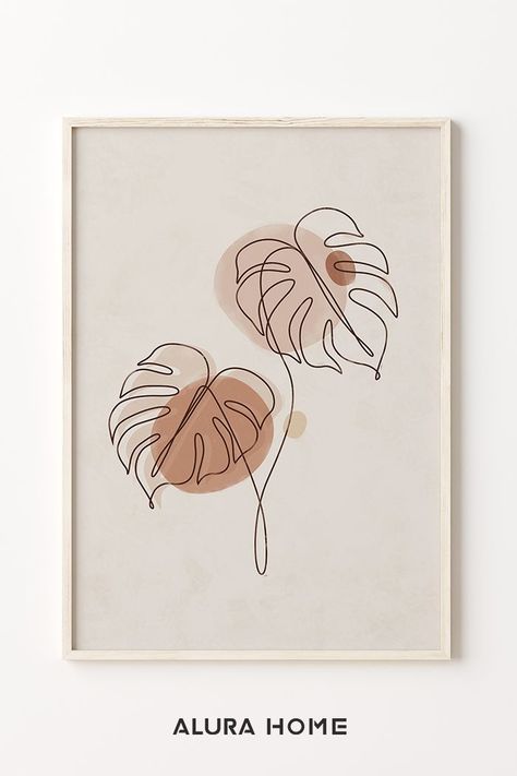 Botanical Line Art, Terracotta Wall Art, Terracotta Wall, Boho Painting, Flower Art Drawing, Botanical Print Set, Leaf Drawing, Plant Drawing, Leaf Wall Art