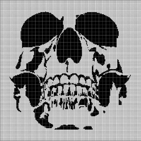 Skull Cross Stitch Pattern Free, Skull Pixel Pattern, Cross Stitch Skull, Digital Computer, Crochet Skull, Pixel Art Grid, Pixel Art Design, Pixel Pattern, Pixel Art Pattern