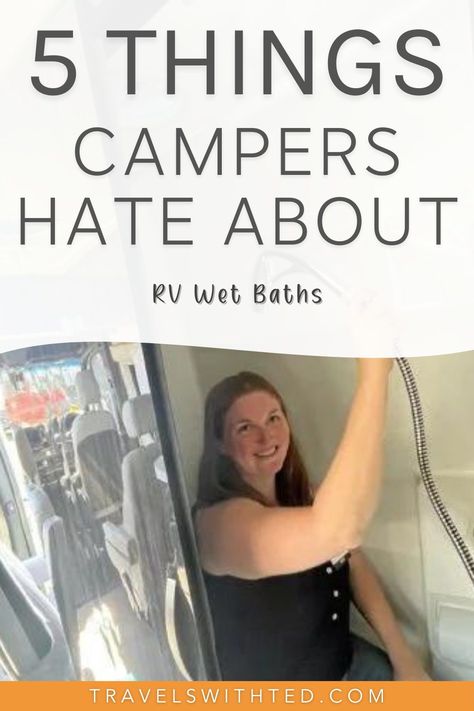 One of the biggest advantages of an RV over a tent is traveling with your own bathroom. However, not all RV bathrooms are created equal and RV wet baths are not ideal. Keep reading to learn why campers hate RV wet baths. Wet Bathroom Ideas Camper, Rv Shower Hacks, Camper Wet Bath Ideas, Rv Wet Bath Ideas, Camper Bathroom Ideas, Wet Bathroom Ideas, Rv Bathrooms, Travel Trailer Hacks, Rv Traveling