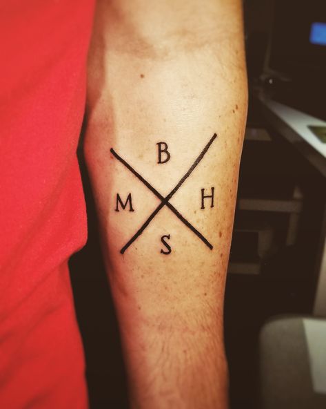 My first tattoo. A compass with my family's initials instead of "N, S, E, W". Compasses help you when your lost, point you in the right direction, and help you find your way home - just like my family. Tattoo Ideas With Initials, Children Tattoos For Men, Family Initial Tattoo Ideas, Kids Initial Tattoos, Initial Tattoos, Birthdate Tattoo, Family Tattoo Ideas, Parent Tattoos, Create A Tattoo