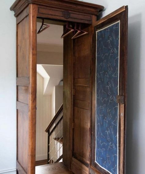 Have you ever seen the antique wardrobe used as a doorway?   Anyone getting some Narnia vibes? If not go read The Lion The Witch and the Wardrobe now. Right now!  #WelcomeToNarnia #Wardrobe #Doorway #HomeDesign #RealEstate #Agent #Realtor #Colorado Panic Rooms, Wooden Arch, Diy Bathroom Furniture, Diy Apartment Furniture, Hidden Rooms, Safe Room, Secret Rooms, Wood Bedroom, Wood Detail