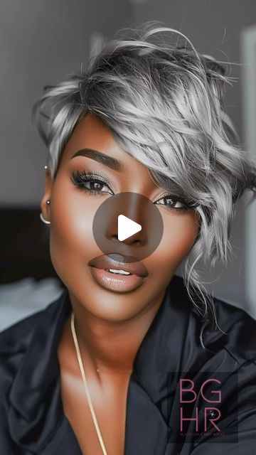 Platinum On Dark Skin, Older Black Woman Short Natural Hair, Titanium Silver Hair, Gray Hair Outfits, Silver Hair Highlights Black Women, Salt And Pepper Bob Black Women, Silver Hair On Black Women, Platinum Hair Black Women, Grey Hair Color Black Women