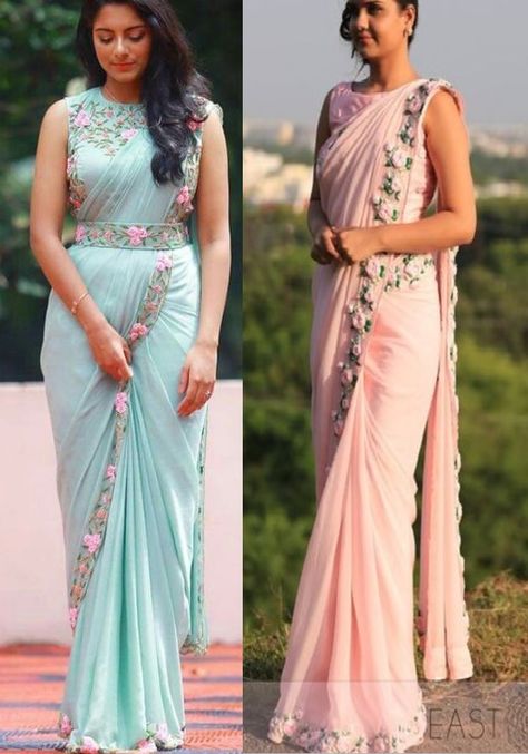 Plain Sarees With Border, Plain Saree With Lace Border, Plain Saree Embroidery Design, Plain Saree With Border, Plain Saree With Designer Blouse, Laces Designs Pattern, Plain Silk Saree, Saree With Lace Border, Blouse Design Ideas