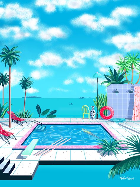 Artist Yoko Honda creates 80's inspired art Yoko Honda, Art Plage, Color Concept, Vaporwave Art, New Retro Wave, Iphone Mobile, Albrecht Durer, Vaporwave Aesthetic, City Poster