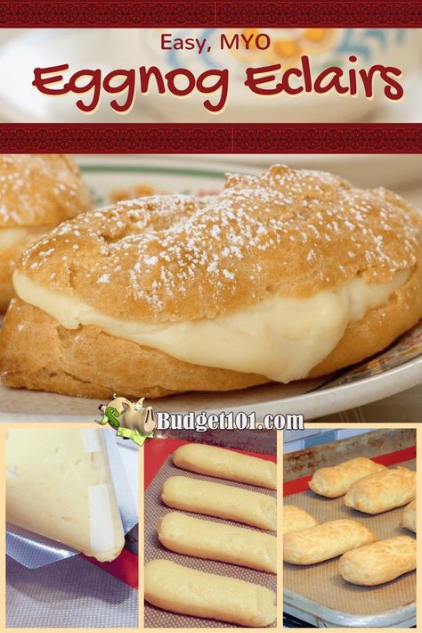 Egg Nog Pastry Cream, Eggnog Cream Puffs, Eggnog Pastry Cream, Eggnog Treats, Unusual Desserts, Eggnog Desserts, Boozy Eggnog, Egg Nogg, Eggnog Dessert