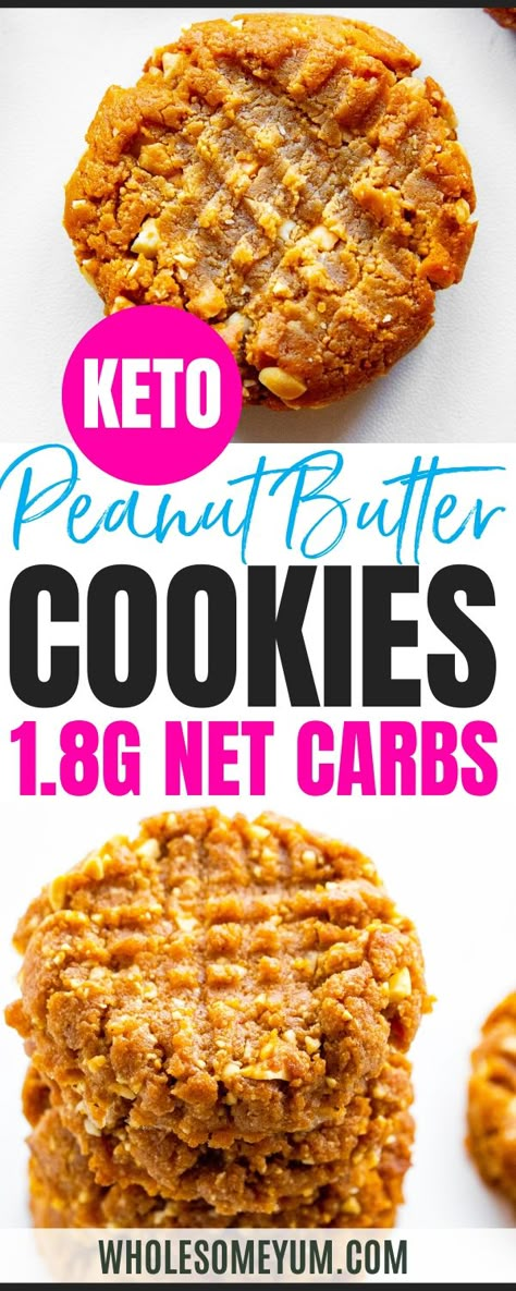 My keto peanut butter cookies are perfectly chewy, crunchy, and sweet. Just 3 basic ingredients and 1.8g net carbs each! Keto Pb Cookies, Cookies 3 Ingredients, Keto Quotes, Low Carb Peanut Butter Cookies, Low Carb Keto Desserts, Low Carb Holiday Recipes, Pb Cookies, Dessert Recipes Keto, Homemade Peanut Butter Cookies