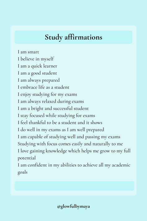 How To Motivate Someone For Exams, Med Student Affirmations, Morning Affirmations Before School, How To Manifest Passing Exam, Affirmation For Academic Success, Exam Affirmations Words, Manifest For Exams, Study Affirmations I Am, Before School Affirmations