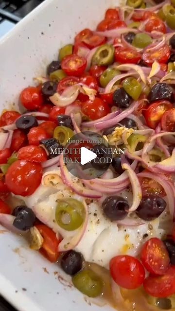 Mediterranean Baked Cod, Castelvetrano Olives, Cod Fillets, Baked Cod Recipes, Food Seafood, Half Moons, Mediterranean Diet Plan, Olive Relish, Baked Cod