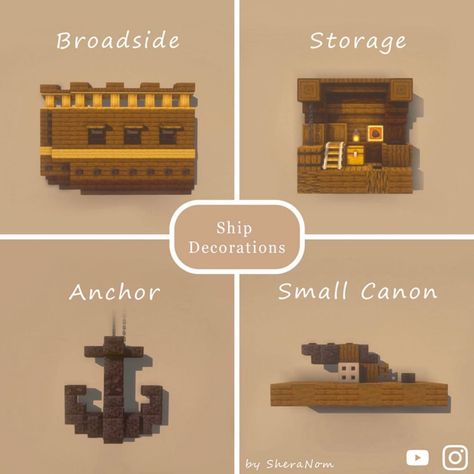 SheraNom on Instagram: “Today I tried to make some ship decorations. I don’t really build ships but I love these details :3 #minecraftship #minecraftships…” Minecraft Ship, Minecraft Steampunk, Minecraft Decoration, Minecraft Structures, Minecraft Interior Design, Minecraft Farm, Bangunan Minecraft, Minecraft Medieval, Construction Ideas