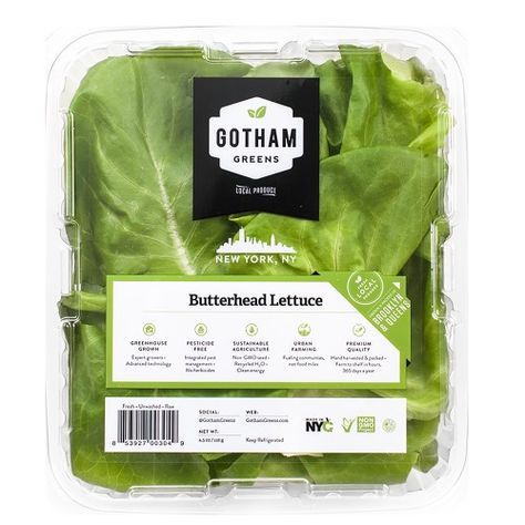 Gotham Greens Butterhead Lettuce, 4.5 Oz Lettuce Packaging, Gotham Greens, Vegetable Packaging, Urban Agriculture, Deli Food, Mushroom Design, Sustainable Food, Local Produce, Packaged Food