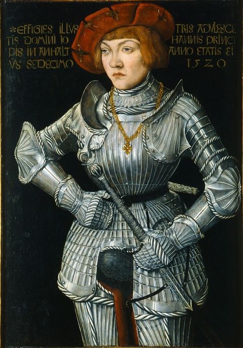 Lucas Cranach The Elder, Prince Johann of Anhalt, 1520. Oil on beech wood. Stiftung Preussische Schlösser und Gärten Berlin-Brandenburg. Source Kiki Rockwell, Knight Portrait, Cranach The Elder, Lucas Cranach, 16th Century Art, Century Armor, Jan Van Eyck, Early Modern Period, Urban Culture