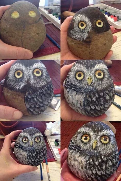 Painted owl stones Owl Rocks, Painted Rock Animals, Art Pierre, Owl Crafts, Painted Rocks Diy, Garland Christmas, Rock Painting Patterns, Stovetop Potpourri, Orange Garland