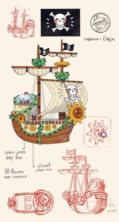 Pirate Ships Concept Art, One Piece Boat, One Piece Pirate Ship, One Piece Pirate Ship Oc, Anime Pirate Ship, Pirate Ship One Piece, One Piece Dnd, Pirate Drawing Ideas, Pirate Designs