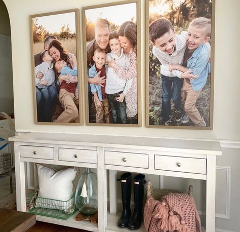 Printing family photos with Smallwood Home Small Wood Photo Wall, Smallwoods Gallery Wall Hallway, Family Photo Print Ideas, Family Portrait Decor Living Rooms, Small Wood Picture Wall, Small Wood Home Photos, Family Canvas Ideas Picture Walls, Canvas Picture Wall Ideas Living Room, Small Woods Pictures Living Room