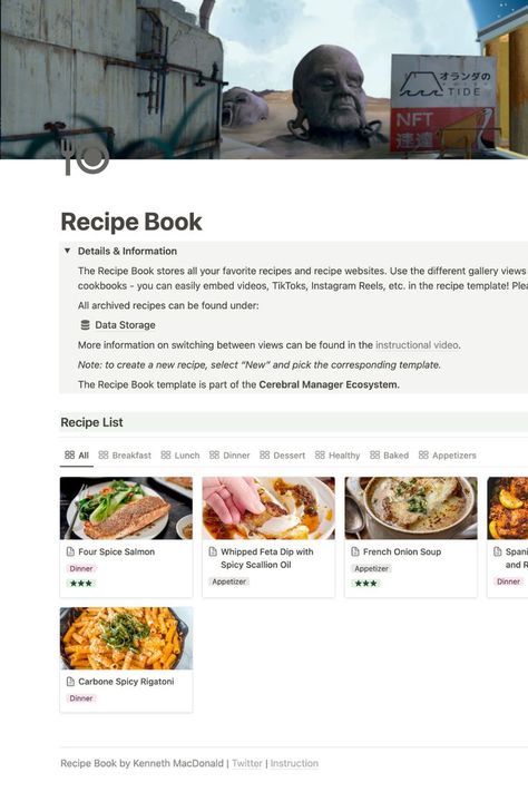 Recipe Book is an easy-to-use recipe repository designed as a free notion template for everyday life. Recipe Templates Free, Obsidian Md, Notion School, Notion Templates For Students, School Notion, Meal Prep Planner, Digital Cookbook, Free Notion Templates, Digital Recipe Book