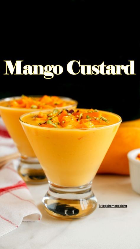 Mango Dishes Recipes, Mango Recipes Dessert Easy, Mango Desserts Recipes, Desserts With Mango, Easy Mango Desserts, Mango Dessert Recipes Easy, Indian Custard Recipe, Mango Recipes Dessert, Mango Desserts Indian