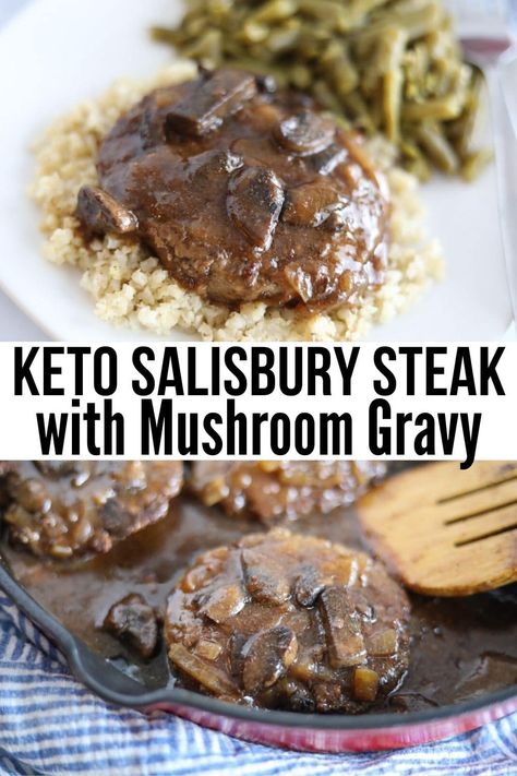 A simple, easy low carb and keto-friendly dinner using ground beef, mushrooms, and cauliflower rice. This Salisbury recipe steak uses ground beef or turkey patties. / keto recipes / low carb recipes / easy keto recipes / keto ground beef recipes / #keto #lowcarb Dinner Using Ground Beef, Brown Mushroom Gravy, Keto Salisbury Steak, Low Carb Recipes Easy, Salisbury Steak With Mushroom Gravy, Steak With Mushroom Gravy, Keto Ground Beef Recipes, Easy Salisbury Steak, Keto Recipes Low Carb