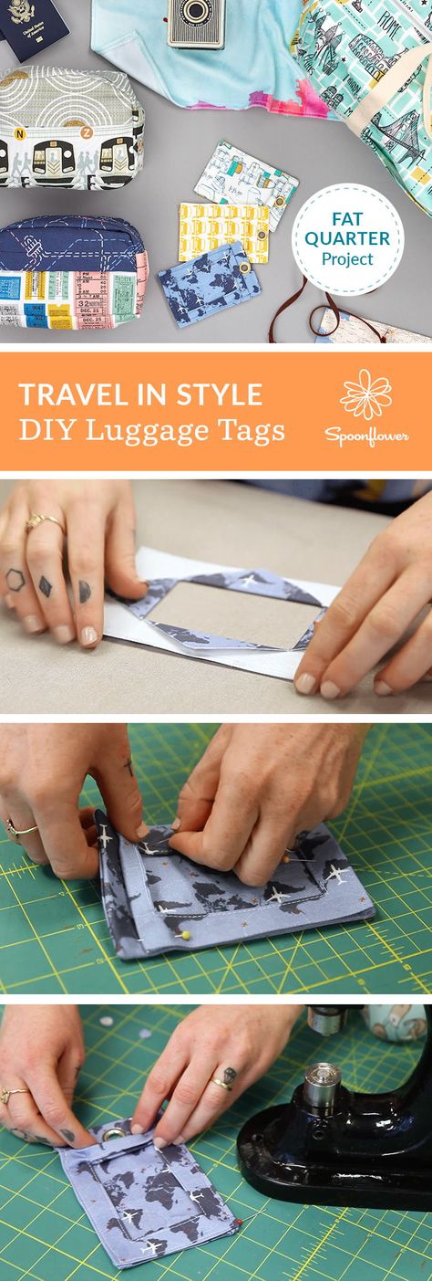 Travel in Style with These DIY Fabric Luggage Tags - Forget boring black luggage! Customize your travel essentials with unique designs and DIY projects that complement your own personal style. Fabric luggage tags are quick to sew and only require a fat quarter of fabric (we recommend Lightweight Cotton Twill), making them the perfect project or gift for anyone with the travel bug. Watch the video below, or follow along with the step by step tutorial. #diy #sewing #handmade #handmadegift #create Fabric Luggage Tags, Kids Luggage Tags, Luggage Tags Diy, Holiday Hand Towels, Black Luggage, Fat Quarter Projects, Tags Diy, Diy And Crafts Sewing, Travel Bug