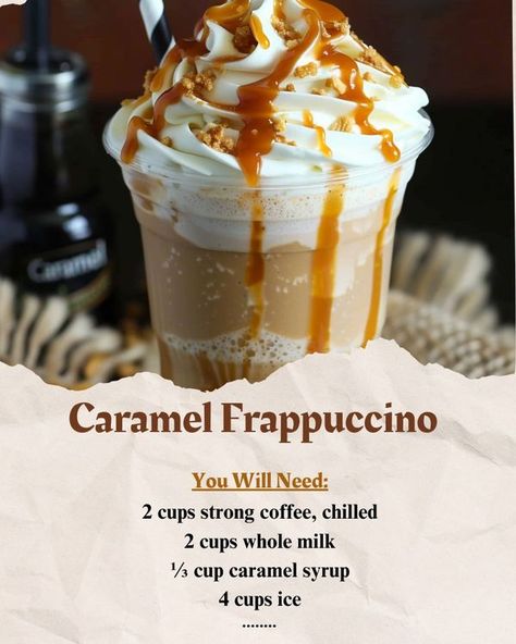 Starbucks Caramel Drinks, Caramel Frappe Recipe, Starbucks Caramel Frappuccino, Starbucks Frappuccino Recipe, Caramel Drinks, Caramel Frappe, Dunkin Donuts Iced Coffee, Drinks Starbucks, Homemade Frappuccino