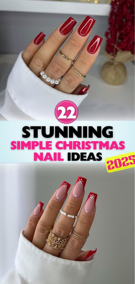 Looking for classy yet simple Christmas nails? These ideas offer festive elegance with a refined touch. Perfect for holiday gatherings and cozy nights alike. Holiday French Tip Nails Classy, Chic Christmas Nails Simple, Simple Red Holiday Nails, Christmas Red Acrylic Nails, Christmas Nails Elegant Red, Non Red Christmas Nails, Red Classy Christmas Nails, Classy Festive Nails, Classy Red Christmas Nails