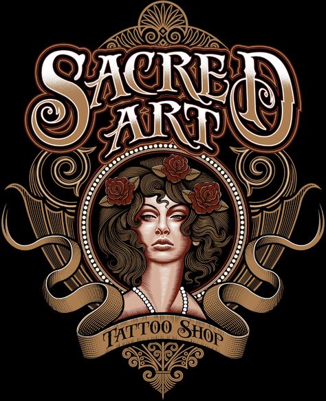 Tattoo Shop Window, Tattoo Shop Logo, Sacred Art Tattoo, Chaos Tattoo, Tattoo Store, Ancient Tattoo, Eagle Tattoos, Cowgirl Art, Shop Logo Design