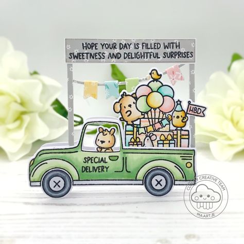 3D Birthday Truck – Mama Elephant – Crafty Crow Designs School Bus Art, Mama Elephant Cards, 3d Birthday Card, Bus Art, Neat Tricks, Delivery Truck, Jennifer Mcguire, Mama Elephant, Card Making Inspiration