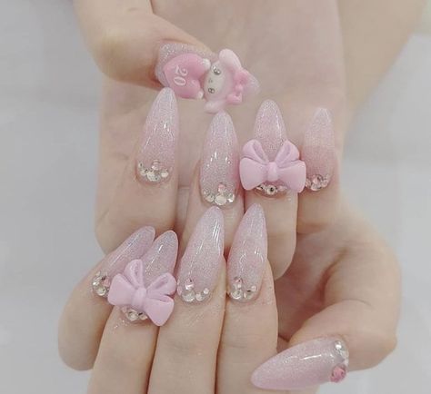 Gyaru Nails, Pretty Gel Nails, Really Cute Nails, Soft Nails, Jelly Nails, Kawaii Nails, Pink Acrylic Nails, Cute Nail Art, Birthday Nails