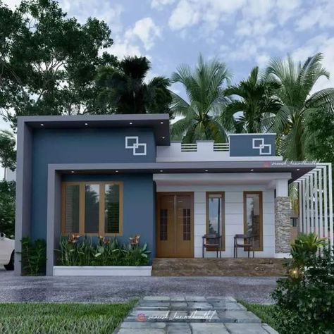 High Ceiling House Exterior, High Ceiling House, Simple House Exterior Design, House Front Elevation, Small House Blueprints, Single Storey House Plans, 2bhk House Plan, House Balcony Design, Luxury Room Bedroom