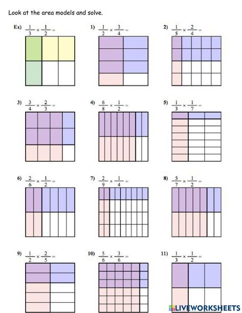 Models Worksheet, Complex Sentences Worksheets, Fractions Multiplication, Area Model, Cells Worksheet, Multiplying Fractions, Teaching Fractions, Math Patterns, Complex Sentences