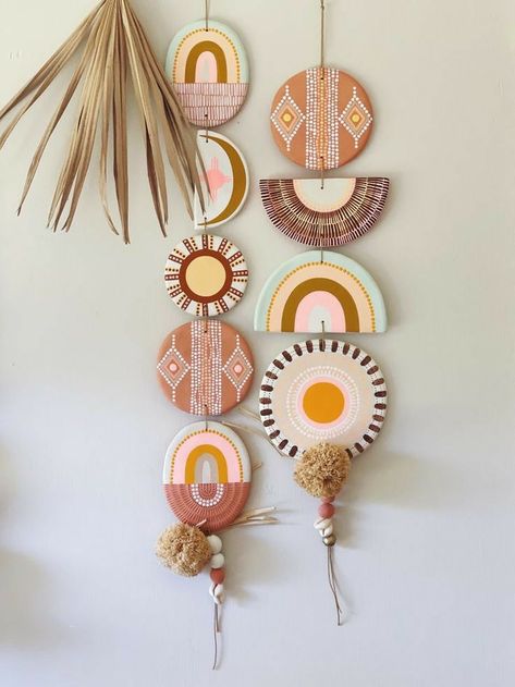 Latest Home Decor Trends, Boho Crafts Diy, Clay Wall Art, Diy Wall Art Decor, Art Decor Diy, Cowrie Shells, Pottery Crafts, Brass Bells, Diy Crafts For Home Decor