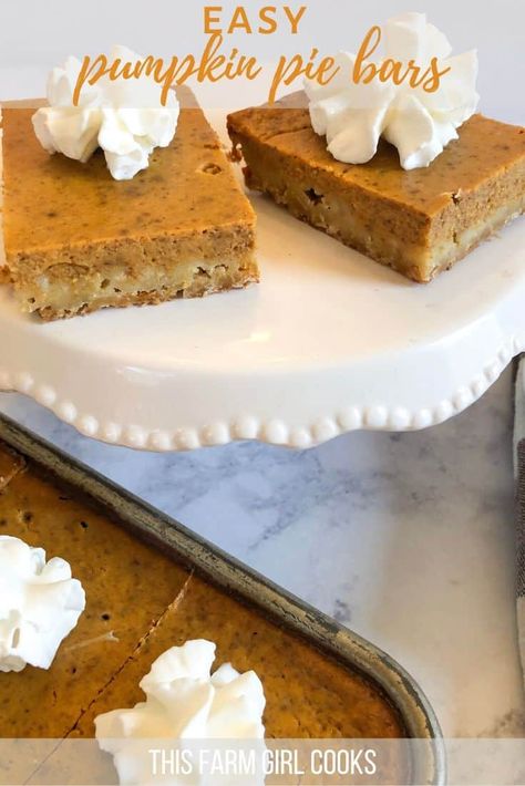 Pumpkin Squares Recipe, Oatmeal Shortbread, Pie Squares, Pumpkin Pie Bars Recipe, Pie Bars Recipe, Pumpkin Filling, Pumpkin Squares, Pumpkin Roll Cake, Pumpkin Spice Pancakes